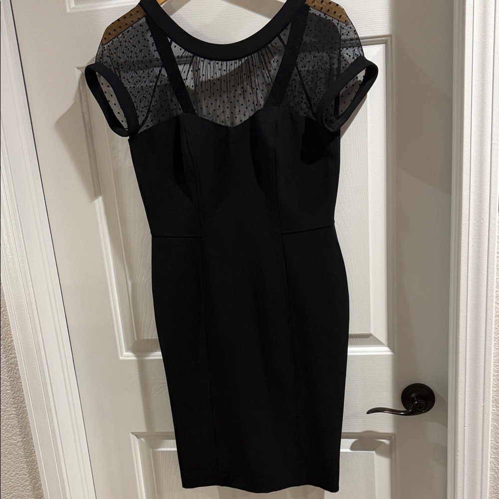 White House Black Market Dress with sheer polka dot material size 4